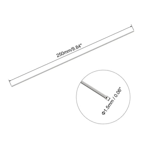 Diagram of Heavy Duty 304 Stainless Steel Capillary Tube 1.5mm OD X 0.2mm Wall 250mm Long With Bright Finish and dimensions
