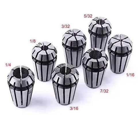 ER11 Collet Set 7Pc Spring Collet Set For CNC Engraving Machine And Milling Lathe Tool with sizes 1/8 1/4 3/16 1/16 3/32 5/32 7/32