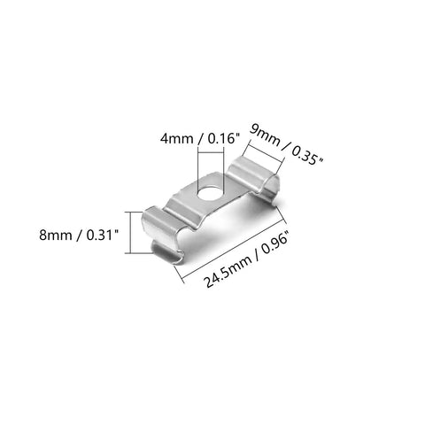 30 Pcs 0.96 Inch Length T5 Clip Brackets Hangers For LED Light Tubes Stainless Steel Ceiling Mount Clip dimensions labeled