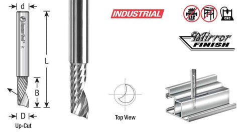 Solid Carbide CNC Spiral O Single Flute Router Bit For Aluminum Cutting, Diameter 0.25 Inch, Up Cut, Mirror Finish