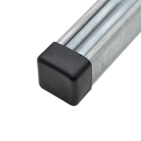 Protect and finish 1-5/8 in strut channel ends with durable black PVC square end caps; close-up view of installed cap on metal channel.