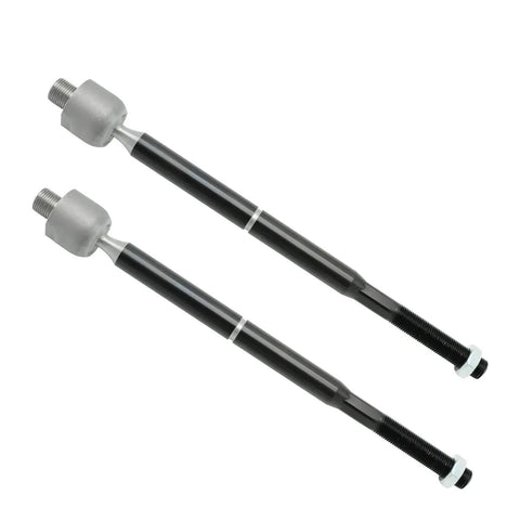 Two black steel front suspension control arms with gray bushings and threaded studs