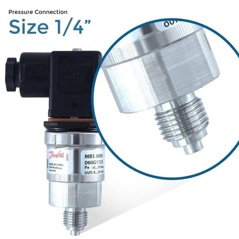 MBS-3000 pressure transmitter, stainless steel body with 1/4 in thread, 4–20 mA output, 0–10 bar