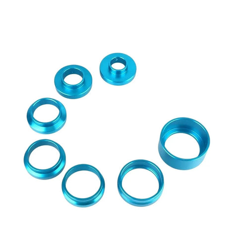 Nine blue anodized aluminum spacer rings for automotive crank/camshaft oil seal puller set (28–64 mm)