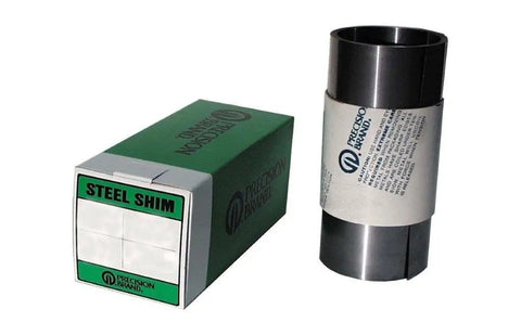 Pro Grade Steel Shim Stock Roll 0.0040 Inch Cold Rolled Steel 1008 1010 packaging and roll side view for precision machinery.