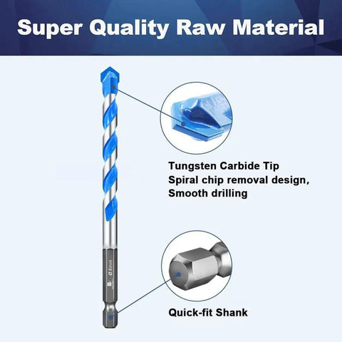 Close-up of 10 Piece Hex Shank Concrete Drill Bit Set For Masonry And Wood With Carbide Tip showing tungsten carbide tip and quick-fit shank.