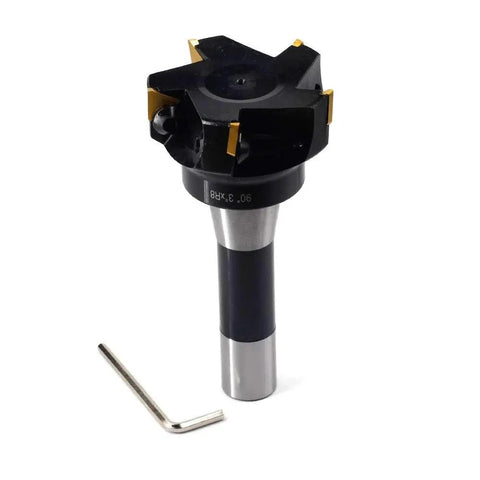 Indexable End Mill With R8 Shank 3 Inch Cutting Diameter 6 Inch Overall Length 90 Degree Positive Rake Right Hand Cut 5 Flutes Carbide Inserts TPCN32PDTR TPG32 Included Great For Slotting And Peripheral Milling From OSCARBIDE