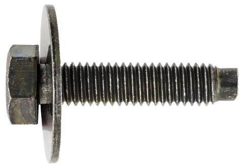 Side view of M5-0.8 X 23mm Phillips Hex Head Sems Body Bolts with Dog Point, Black Zinc Finish, 18mm Washer Diameter, 8mm Hex Size