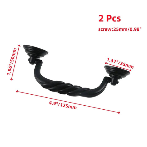 Black Zinc Alloy Cabinet Ring Pull Handles Set Of 2 With Screws, Vintage Drawer Pull, dimensions labeled, metallic finish, 4.9 x 1.96 in