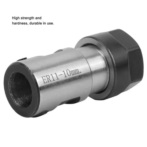 Close-up of Pro Grade ER11 Collet Block With 10mm Axle Hole for lathes and milling machines, showing spiral thread quick clamp.