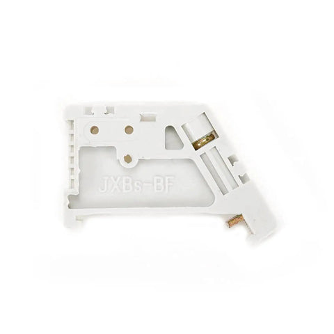 50 Pack EW 35mm DIN Rail Terminal Block End Stopper Mounting Clips, durable metal and plastic construction in white, side view