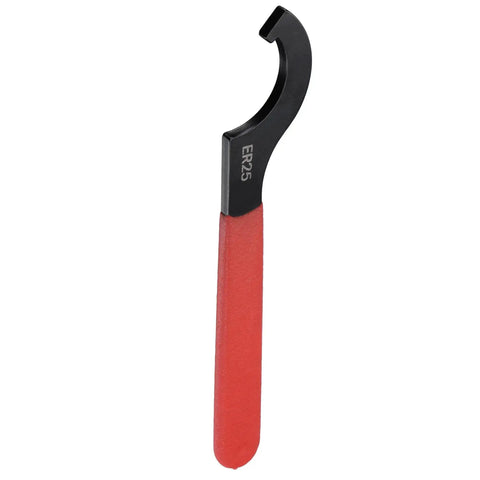 C Hook Spanner Wrench For Lathe Clamping ER25 Collet Nut With Red Non Slip Handle Carbon Steel Forged Tool Heavy Duty Black Oxidized Finish