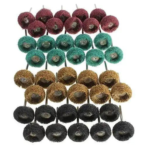 40 Piece 1 Inch Buffing Polishing Wheel Set For Rotary Tool With One Eighth Inch Shank 25mm Abrasive Wheels Brown 120 Grit Green 180 Grit