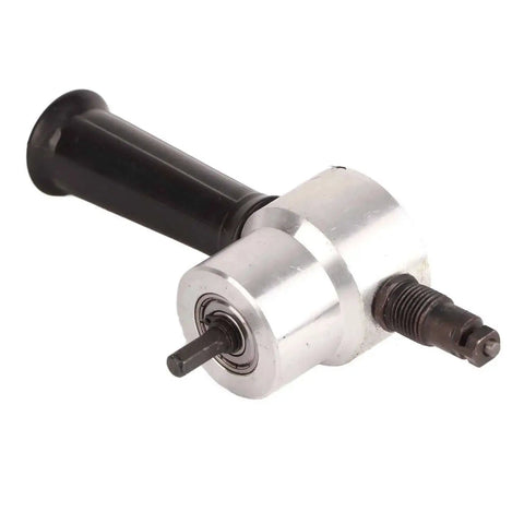 Dual Head 160A Metal Nibbler Drill Attachment With 360 Degree Rotating Heads for sheet metal cutting, close-up view.
