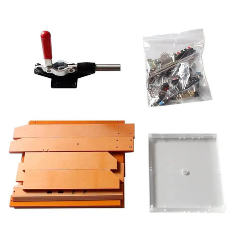 PCB Test Frame Jig For PCBA Testing Bakelite Fixture Rack with Open Cover, red handle, spare parts, and replaceable boards