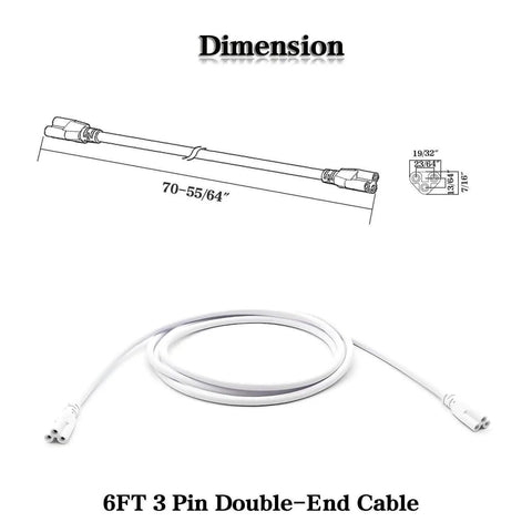 Six Foot LED Linkable Tube Light Cord For T5 And T8 Fixtures, with double end plug and play connector, 6ft length shown