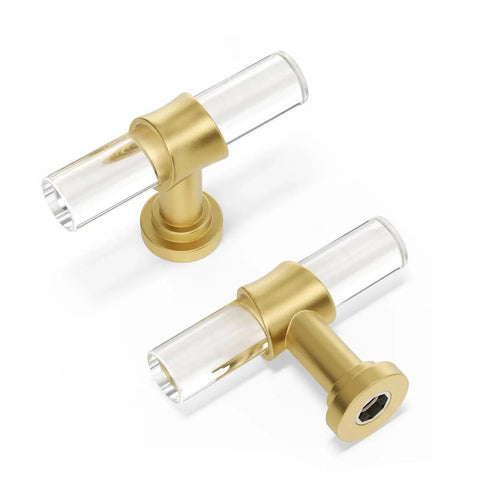 10 Pack T Shape Acrylic Cabinet Knobs With Gold Tone Zinc Alloy Bases For Dresser And Cupboards Clear Acrylic Pulls