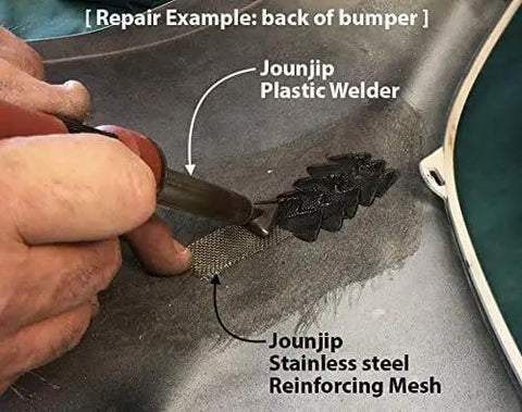 UL Certified 80W Plastic Welding Kit For Auto Bumpers, Kayaks, Canoes And Tanks Pro Grade Plastic Repair Tool in use on bumper
