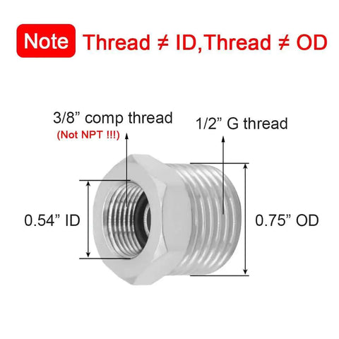 Brass Reducer Fittings One Half G Male To Three Eighths Compression Female Thread Bushing Nickel Plated Water Hose Adapter diagram
