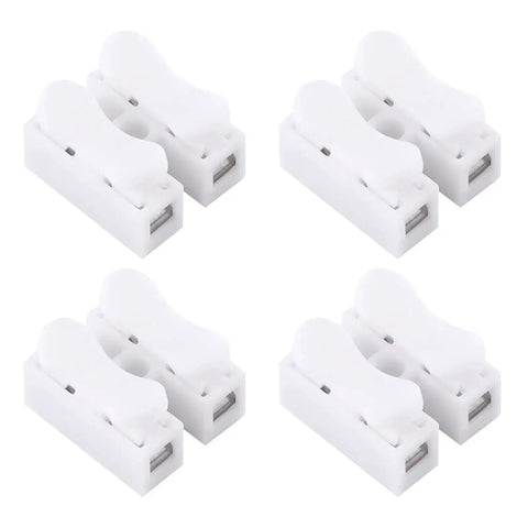 White 2 Pin Push Quick Wire Connector Set 5A 220V Spring Terminal Connectors for motors, appliances, lighting, 100 pack. Easy clip-on design.