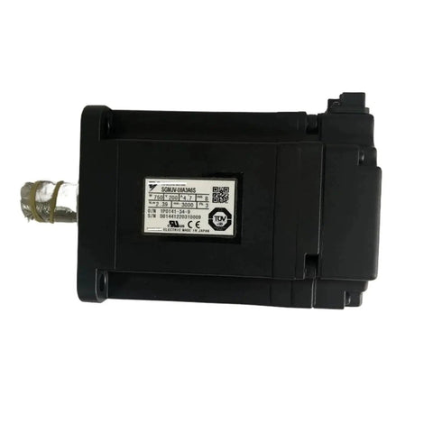 AC servo motor, 200V, 750W, model SGMJV-08A3A6S, black housing with silver shaft