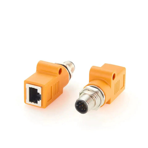 Waterproof M12 To RJ45 Bulkhead Adapter A Code 8 Pin Male To RJ45 Jack Straight Orange for industrial automation sensors