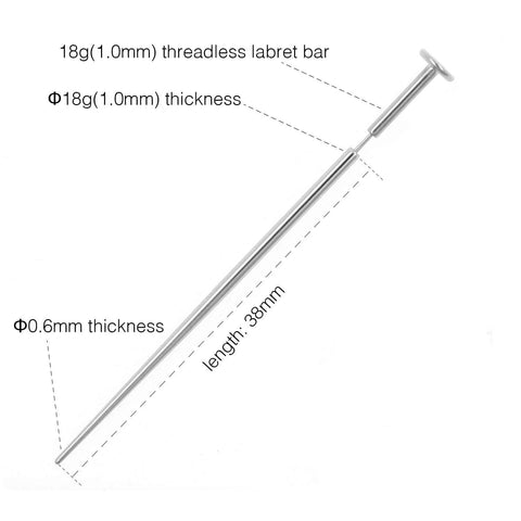 Two Pack Titanium Implant Grade Insertion Tapers For Threadless Labret Bar 1.0mm 1.2mm 18G 16G Set, 38mm Length, Pin End No Threads.