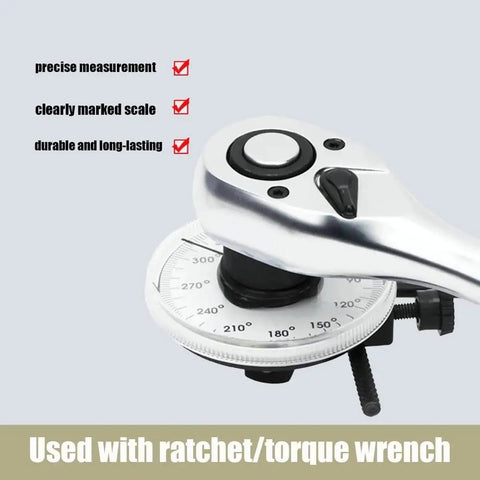 Precision Torque Angle Gauge With 360 Degree Rotation Scale for automotive applications with 1/2 inch drive on a torque wrench