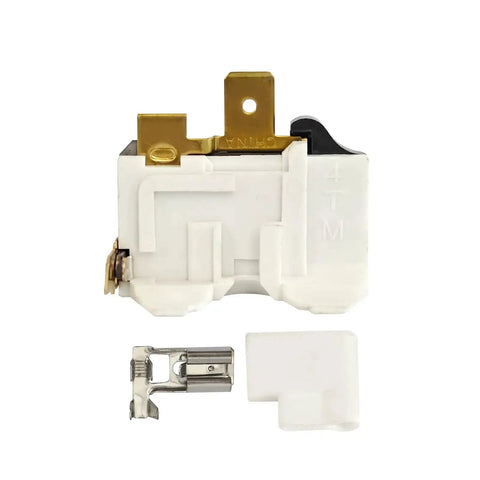 Samsung Refrigerator Overload Relay Protector Direct Replacement viewed from the front, showing components for RF23J9011SG and other models.