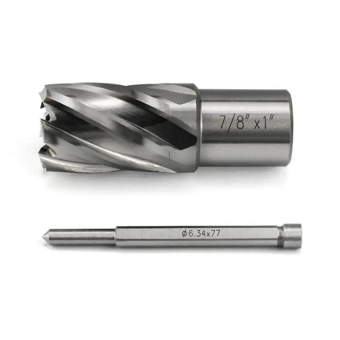 Annular Cutter Set HSS Slugger 7/8 Inch Cutting Diameter With 3/4 Weldon Shank And 1 Inch Cutting Depth Includes Pilot Pin