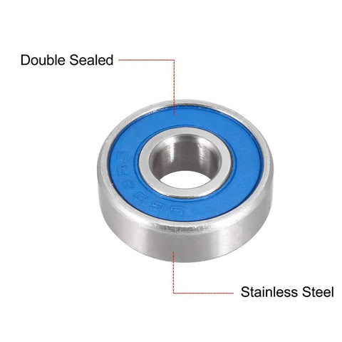 Deep Groove Ball Bearing S608-2RS 8mm x 22mm x 7mm Double Sealed 440C Stainless Steel, showing blue seal and metal material.