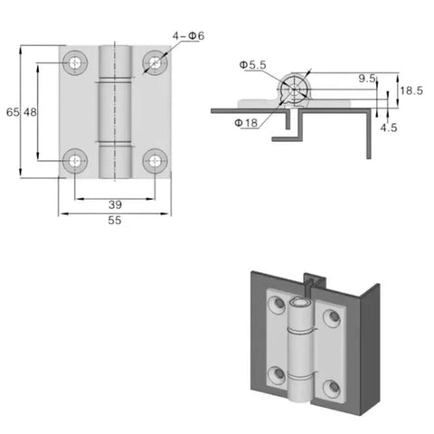 Diagram of 304 Stainless Steel Electrical Cabinet Door Hinge With Adjustable Torque For Folding Doors Intermediate Shaft Hinge with dimensions