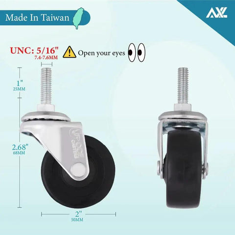 Two 5/16 UNC Threaded Stem 2 Inch Swivel Caster Wheels with 1 Inch Stem Length for Utility Carts