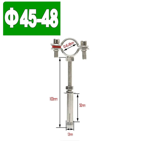 304 Stainless Steel Ceiling Pipe Clamp With Expansion Anchors 2 Pack, showing clamp dimensions and components.