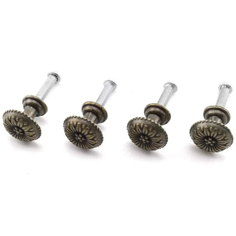 Four Pack Antique Bronze Round Flower Pattern Jewelry Box Pull Handles With Screws For Cabinet Drawer Wardrobe Zinc Alloy Knob Pull
