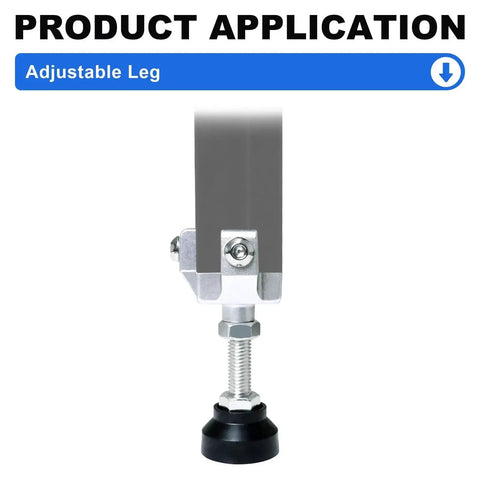 Adjustable Leg Feet for 4040 Aluminum Extrusion T Slot and V Slot Rails Silver Finish close-up view with leveling mechanism.
