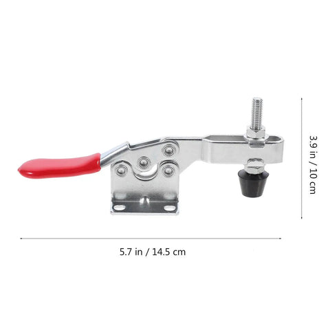 Front view of 10 Piece Quick Toggle Clamps Set For Vertical Downward Push Heavy Duty Hold Downs with red lever and anti rust finish.