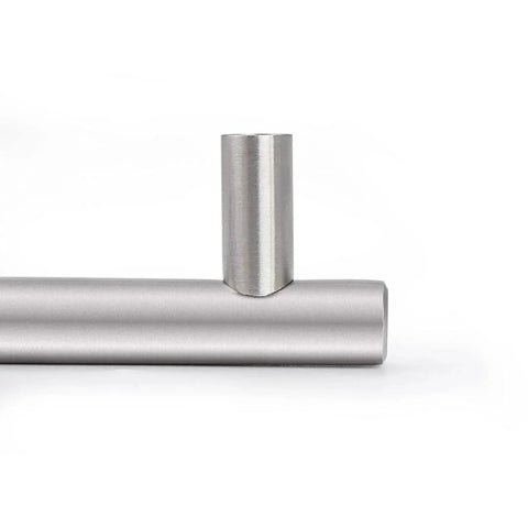 Close-up of stainless steel T-bar from 10 Pack Euro T Bar Cabinet Pulls 3 Inch Hole Centers Stainless Steel Kitchen Drawer Handles 5 Inch Total Length.