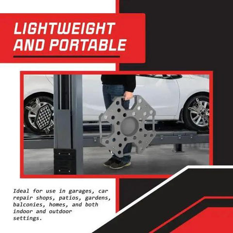 Heavy Duty Tire Dolly With 300 Pound Capacity Wheel Rack, person holding lightweight and portable dolly in a garage setting