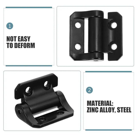 Heavy Duty Metal Cabinet Door Hinge Replacement With Dampening For Soft Close And Quiet Operation With High Load Capacity No Fuss Easy Install And Solid Positioning For Garage Or Kitchen Cabinets Solustre, black zinc alloy steel hinge shown close-up highlighting durability.