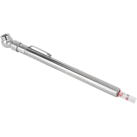 Milton S-921 pencil tire gauge with built-in deflator valve, chrome-plated brass, PSI & kPa, for passenger cars.