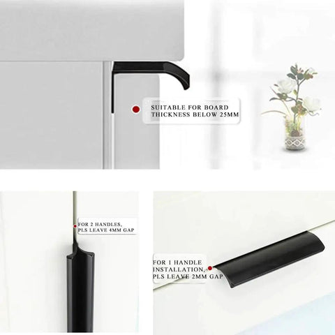 10 Pack Matte Black Modern Edge Finger Pull Handles For Cabinets And Drawers With Hidden Mount Aluminum Alloy 150 Millimeter Length 128 Millimeter Hole Spacing Fingerprint Resistant Easy Pre Drill Installation installed view