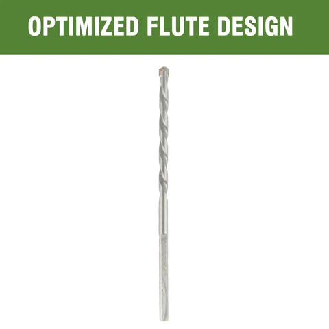 Single masonry drill bit long view, optimized flute design, tungsten carbide tip, part of the set Masonry Drill Bits One Eighth Inch By Three Inch Set Twelve Pack For Concrete Brick Stone And Block Three Flat Shank Tungsten Carbide Tips For Long Life And Fast Clean Holes In Cement Stucco By HLOFIZI.