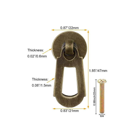 Diagram of Chinese Style Vintage Brass Drawer Pulls 4 Pack With Screws Antique Bronze Finish showing dimensions and screw size