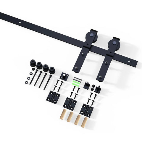 52 Inch Bi Folding Sliding Barn Door Hardware Kit For Two Doors With J Shape Hangers Fits 46 Inch Door Opening, steel components
