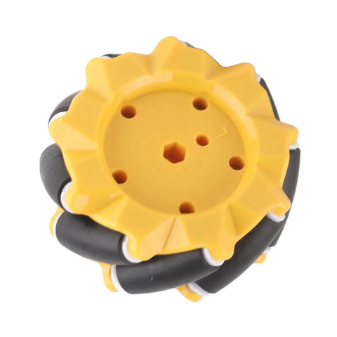 Smart Car Mecanum Wheel Set For DIY Robots, 80mm ABS rubber Mecanum wheel, yellow and black design, compatible with building blocks and TT motors