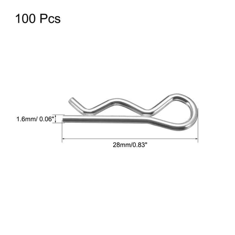 Heavy Duty Hair Pin Cotter Pins 1.6mm Wire 28mm Length R Shaped Galvanized Carbon Steel 100 Pcs side view