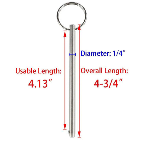 2 Pack Long Quick Release Pin For Bimini Top And Marine Gear, Diameter One Quarter Inch, Overall Length Four And Three Quarter Inches