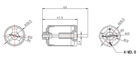 Technical diagram of 70mm EDF Ducted Fan RC Jet With 3400KV Brushless Motor 4S Or 3S Ready showing dimensions and measurements.