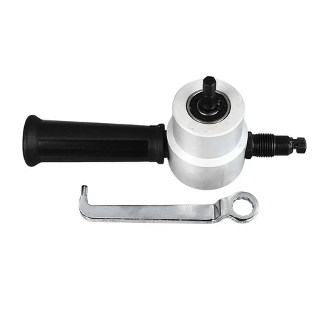 Dual Head Metal Sheet Cutter With 360 Degree Nibbler Drill Attachment for effortless burr free cutting of metal sheets, side view